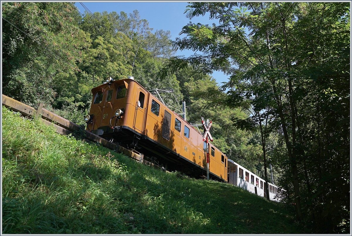 ... doch erst zu spät realisierte ich, dass ich die Ge 4/4 81 nochmals fotografieren konnte. Knapp hat es dann zu diesem Bild hier gereicht: Die Ge 4/4 81 ist kurz nach Sonzier auf dem Weg nach Chaulin.

8. Sept. 2018