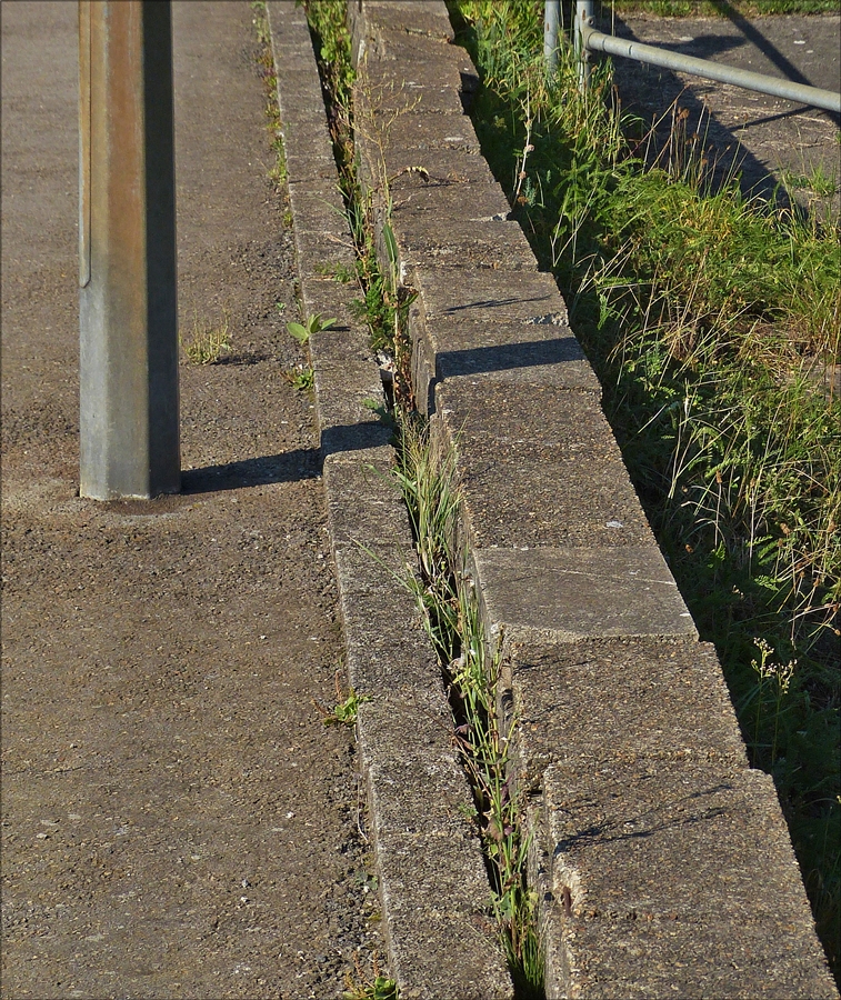 . W�hrend der Streckensperrung zwischen Ettelbr�ck und Luxemburg, wurden an der Strecke zwischen Mersch und Lintgen auch neue breitere Kabelkan�le am Bahndamm neben den Gleisen verlegt. Beim Austausch des  Schotterbettes und der Holzschwellen durch Betonschwellen wurden auch die alten Kabelsch�chte entfernt. Schieren September 2016   