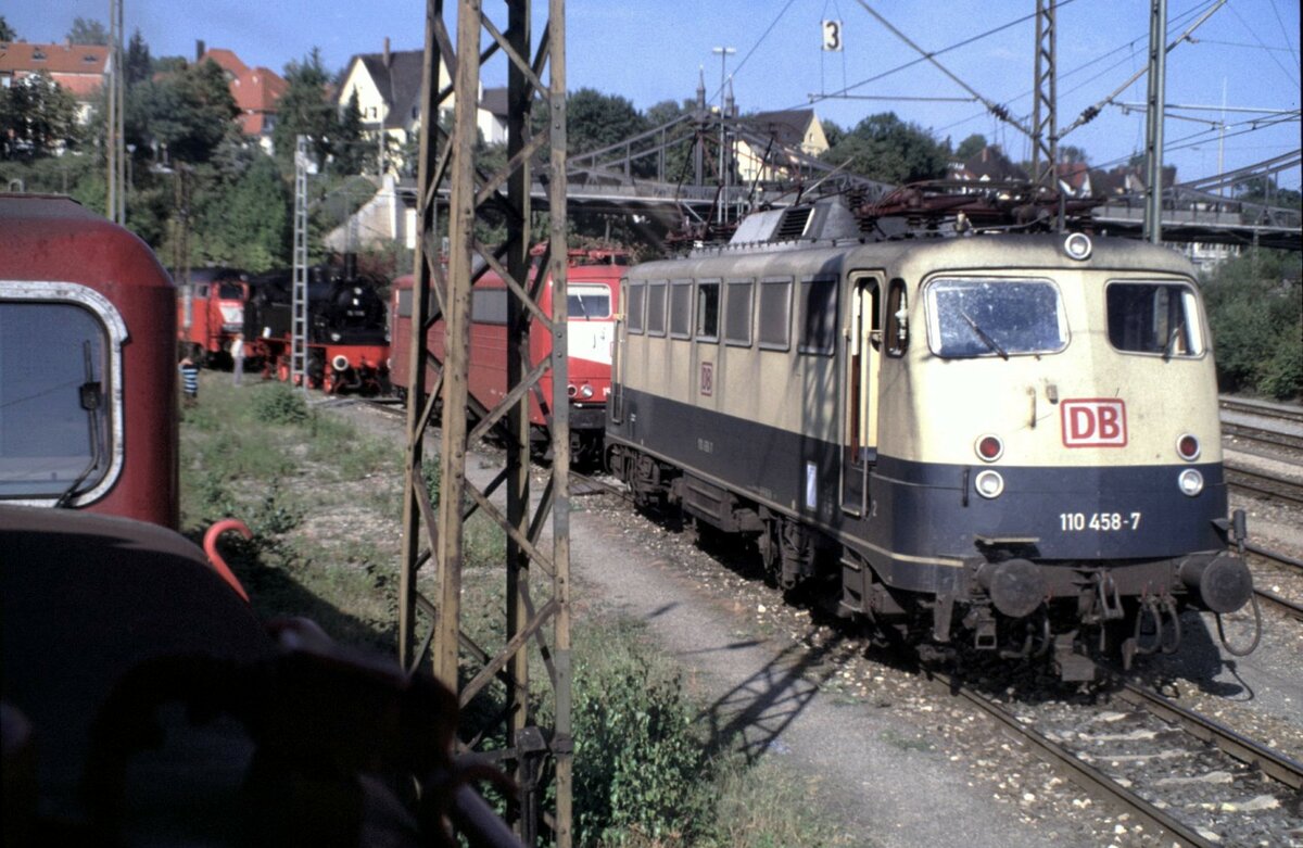110 458-7 aus dem Führerstand einer 365 aufgenommen, am Tag des Lokführers in Ulm am 20.09.1997.