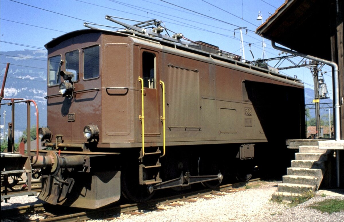 BLS Ce 4/4 Nr.308 in Wimmis am 23.08.1979.