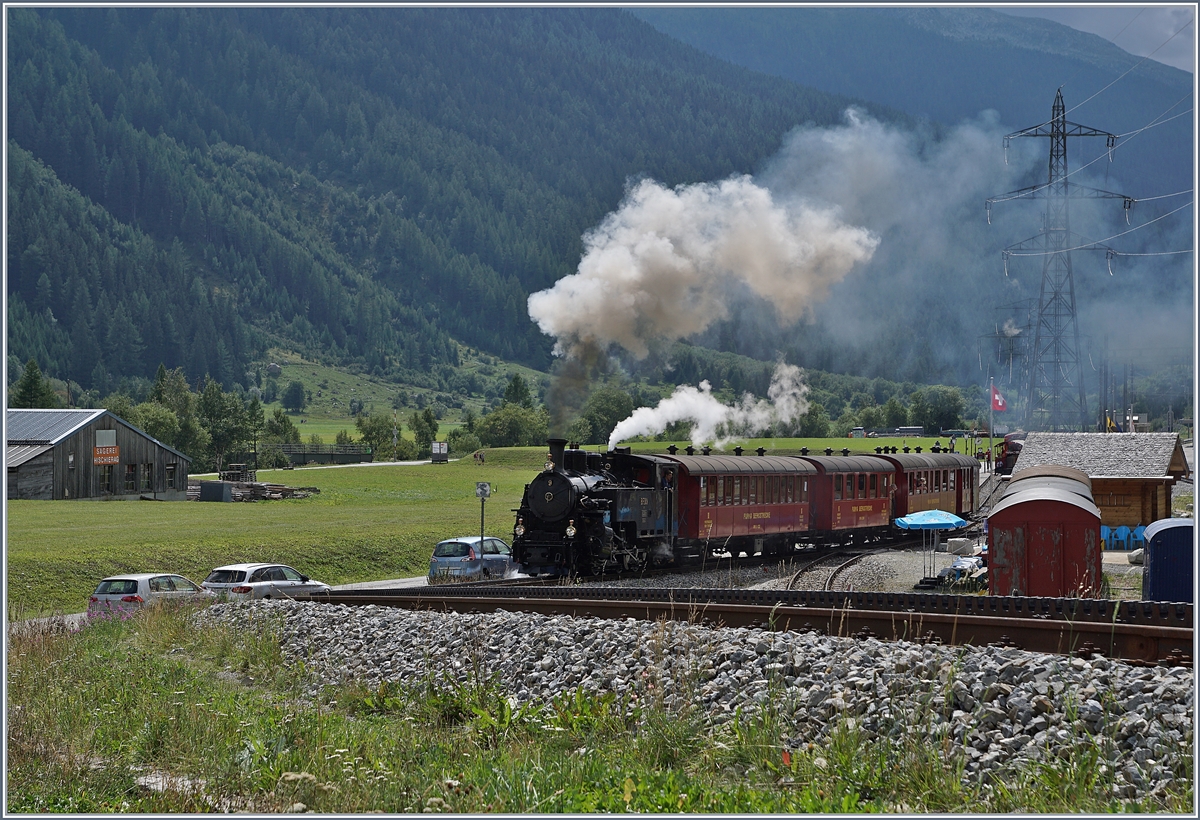 Die DFB HG 3/4 N° 9 verlässt mit einem Reisezug Oberwald.

31. Aug. 2019