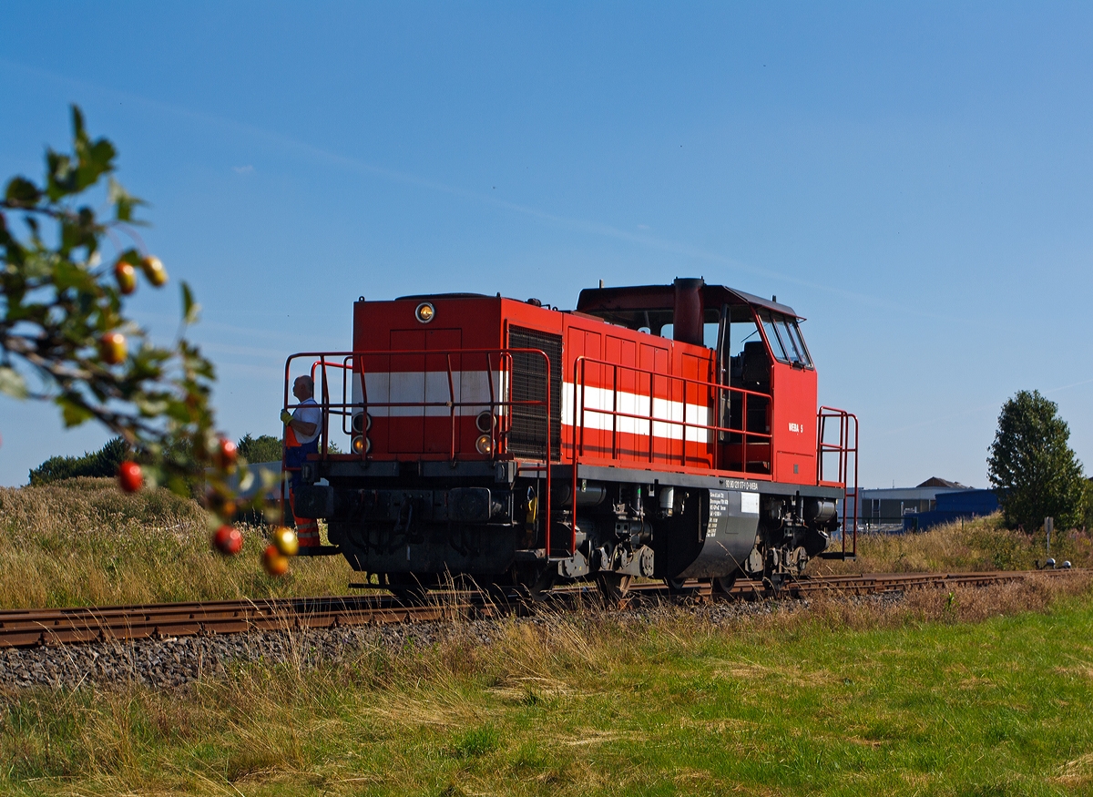 Die Westerwaldbahn (WEBA) Lok 5 (DH 1004) am 04.09.2013 beim Rangieren in Weitefeld.

Die Ursprungslok ist die DB V100 1177 (ab 1968 DB 211 177-1) welche 1961 von Henschel unter der Fabriknummer 30526  gebaut wurde. 1999 erfolgte der Umbau durch Vossloh nach dem Konzept von On Rail mit Serienteilen der Type G1205 unter Verwendung von Rahmen und Drehgestellen in die DH 1004, die neue Fabriknummer ist DH 1004 / 2. Rahmen und Drehgestellen sind noch die alten von der V 100, dar�ber ist alles neu.