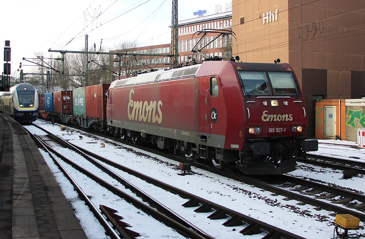 Emons 185 507 durchfahrt am 20 Februar 2026 Hamburg-Harburg.