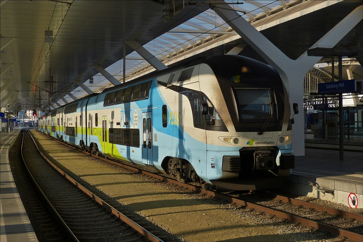 Kiss Triebzug der Westbahn steht in Salzburg zur Abfahrt nach Wien bereit. Diese Triebz�ge sind in der Schweiz zugelassen, bedienen aber nur die Strecke Wien – Salzburg. 16.09.2018