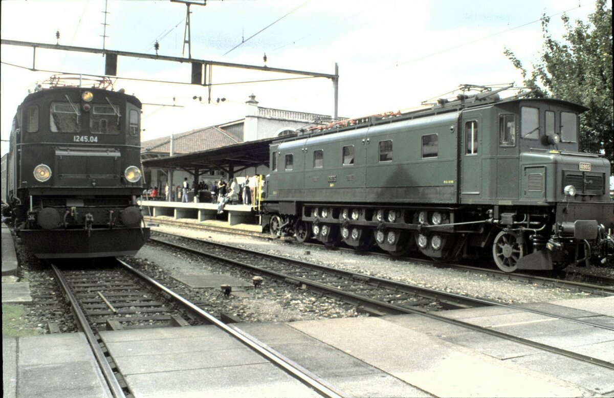 ÖBB 1245.05 und SBB Ae 4/7 Nr.10 905 in Rorschach Hafen am 06.09.1998.