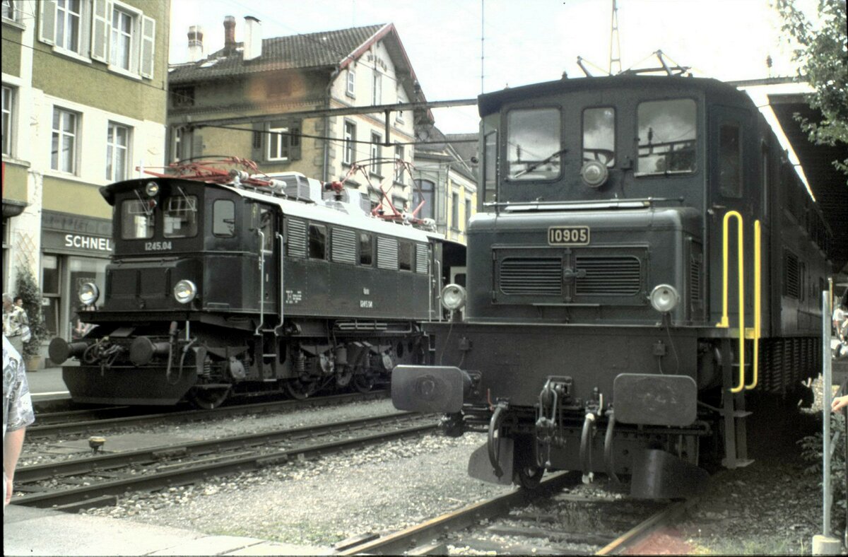 ÖBB 1245.05 und SBB Ae 4/7 Nr.10 905 in Rorschach Hafen am 06.09.1998.