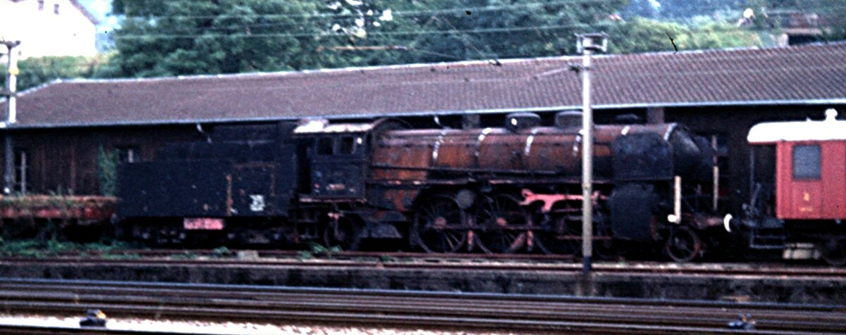 S 3/6 bay, abestellt in Staad (Schweiz) am Bodensee; Lok von Serge Lory im Juli 1973. Heute ist die Lok betriebsfähig im Bayerischen Eisenbahnmuseum (BEM) in Nördlihngen.