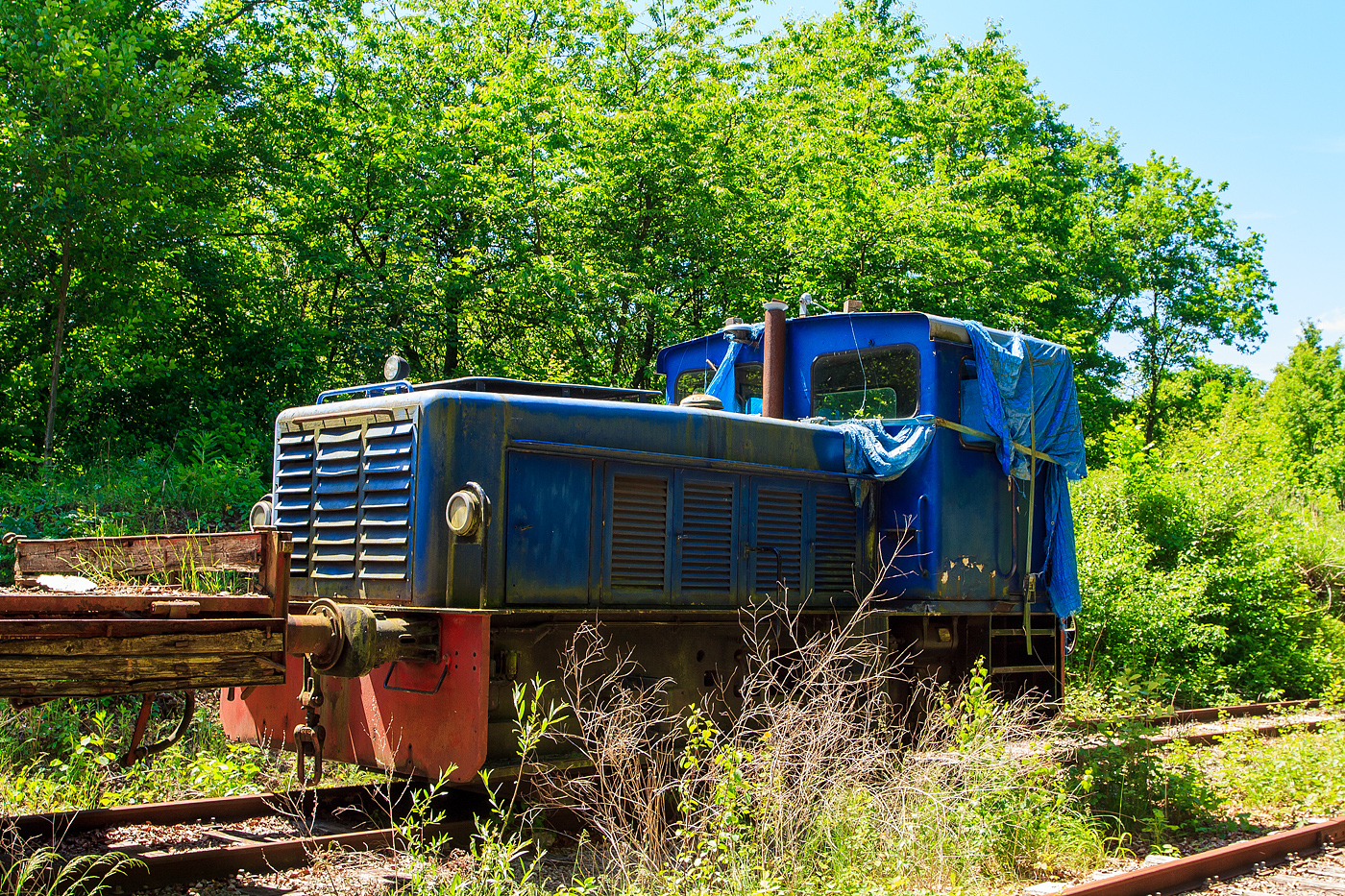 Leider schon in einem sehr schlechten Zustand pr�sentierte sich am 16 Juni 2013 die AMTF No 30, ex ARBED 130, ex ARBED 30, AES DH2, eine zweiachsige hydraulische Diesellokomotive vom Typ Jung RC 24 B (R = Regelspur, C = Antrieb �ber Gelenkwellen, 24 = 1/10 der Leistung in PS, B = 2 Achsen), bei der AMTF - Association des Mus�e et Tourisme Ferroviaires a.s.b.l. in Fond-de-Gras.

Die zweiachsige hydraulische Diesellokomotive wurde 1965 von der Arnold Jung Lokomotivfabrik GmbH in Jungenthal bei Kirchen an der Sieg unter der Fabriknummer 13870 gebaut und im Februar 1966 an die Eisenh�tte Arbed Esch-Schifflange AES als DH 2 geliefert. Hier lief sie oft mit ihrer Schwester, Kabine an Kabine, gekuppelt. Bei der Fusion der Lokbetriebe der ARBED (Aci�ries R�unies de Burbach-Eich-Dudelange SA, heute ArcelorMittal) erhielt sie erst die Bezeichnung ARBED 30, sp�ter ARBED 130. Einzeln lief sie dann auch in Belval bis sie �berz�hlig wurden. Nach langen Verhandlungen konnte die AMTF Ende der 1990er Jahre einen ihrer Finanzen entsprechenden Kaufpreis erreichen, und die Lok ging an die AMTF - Association des Mus�e et Tourisme Ferroviaires a.s.b.l. in Fond-de-Gras, wo sie die Nr. 30 bekam. Man musste aber einen Motordefekt feststellen. Zus�tzliche Kosten waren f�r die Austauschteile bei MTU (Mercedes) zu erwarten, doch Mechaniker vom TICE (Transport intercommunal de personnes dans le canton d'Esch-sur-Alzette) haben unentgeltlich gute Arbeit geleistet. Nachdem die meisten Beulen aus der Karosserie ausgebessert waren wurden sie blau gestrichen. Die Leistung der Lok gen�gte aber nicht um einen 3 Wagen Zug die Steigung von P�tange (Petingen) hochzuziehen.

Die Loks:
In den Nachkriegsprogrammen bot Jung ein zweiachsiges Muster f�r Industriebahnen mit unterschiedlichen Motorleistungen an. Die Fahrzeuge wiesen ein endst�ndiges F�hrerhaus und einen halbhohen, schmalen Motorvorbau auf. Die �u�ere Erscheinung des Musters blieb auch bei Umstellung von Ketten- auf Gelenkwellenantrieb weitgehend unver�ndert. Die gr��ten St�ckzahlen erreichten die Typen RK 15 B und RK 20 B (je 20 St�ck) sowie RC 24 B (26 St�ck).

Zur 4. Generation geh�rte die Jung RC 24 B (R = Regelspur, C = Antrieb �ber Gelenkwellen, 24 = 1/10 der Leistung in PS, B = 2 Achsen), eine zweiachsige hydraulische Diesellokomotive f�r den Rangier- und Verschubbetrieb, von denen 26 St�ck zwischen 1963-1976 von der Lokomotivfabrik Jung gebaut wurden. 

Technik:
Die Lokomotiven besitzen einen einfachen Vorbau f�r die Maschinenanlage und einen dahintergelegenen F�hrerstand. Der Maschinenraum war zur Verbesserung der Streckensicht im vorderen Teil abgewinkelt. Der Vorbau hatte T�ren zur Wartung der Maschinenanlage. Im F�hrerhaus befindet sich der F�hrertisch in der Mitte der Vorderwand. Bedienelemente f�r Fahren und Bremsen sind auf beiden F�hrerhausseiten vorhanden. Die Lok besitzt einen Blechrahmen aus Blechwangen mit einer St�rke von 15 mm sowie einer Pufferbohle. Der gesamte Rahmen ist in Schwei�bauweise hergestellt. Das Laufwerk besteht aus zwei mit Blattfedern abgefederten Achsen mit Gleitlagern. Die Federn st�tzen sich oberhalb der Achslager ab. Der Achsstand betr�gt 2.500 mm.

Die Maschinenanlage bestand aus einem wassergek�hlten aufgeladenen 6-Zylinder-Viertakt-Reihendieselmotor vom Typ Daimler-Benz MB 846 A mit einer Leistung von 184 kW (250 PS). �ber das nachgeschaltete Getriebe (Str�mungswendegetriebe) vom Typ Voith RS 18 Z erfolgt die Kraft�bertragung hydraulisch �ber zwei Gelenkwellen auf die beiden Achsgetriebe. 

TECHNISCHE DATEN:
Gebaute Anzahl: 26
Spurweite: 1.435 mm (Normalspur)
Achsordnung: B (2 Achsen)
L�nge �ber Puffer: 6.840 mm
H�he: 3.600 mm
Breite: 2.970 mm
Radstand: 2.500 mm
Dienstgewicht: 30t
Max. Achslast: 15,0 t
Dieselmotor Typ: 6 Zyl. Daimler-Benz MB 846A, 
Motorleistung: 184 kW (250 PS) bei 1.500 U/min
Getriebe: Voith RS 18 Z
Kraft�bertragung: dieselhydraulisch �ber Gelenkwellen auf die Achsen
H�chstgeschwindigkeit: 20 km/h
Kleinster befahrbarer Radius: 35 m
