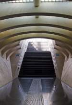   Treppenaufgang zu den Bahnsteigen im Bahnhof Liège Guillemins (Bahnhof Lüttich-Guillemins) am 18.10.2014.