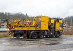 Zweiwegefahrzeug-Mercedes-Benz Actros 3343 K 6x4 mit Trommeleinheit und HIAB 330-4 Kran, Schweres Nebenfahrzeug Nr.