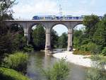 Meridian 1430 von Stadler auf dem Traun-Viadukt in Traunsteinam 29.07.2020.