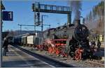 Die 58 311 der  Ulmer Eisenbahnfreunde (UEF) hat ihren Zug umfahren und wartet nun mit dem 3 Seen Bahn Dampfzug auf die Abfahrt nach Seebrugg.