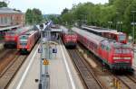 Memmingen Bahnhof am 21.05.2009 mit (von links) 218 461-2, 612 083, 218 393-7, 218 260-8 und 650 317-1.