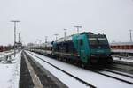 DB 245 210 schiebt ein RE aus Niebüll nach Hamburg-Altona am 16 Febtruar 2026.