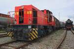 Während ein Offener Tur Tag am 21 September 2025, RheinCargo DH 112/274 109 -noch immer in Neusser Eisenbahnfarben- steht als Ausstellungsstück auf das RhC Gelände in Neuss am Kaiser.
