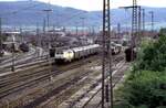 215 050-6 mit Umbauwagen und 260 012-0 in Aalen am 01.06.1984.