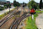 Wieland Werkslok von Gmeinder f�hrt nach getaner �berf�hrung von Wagen zum Werk zur�ck.