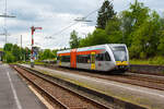 Der VT 123 der vectus Verkehrsgesellschaft mbH (ein Stadler GTW 2/6), ex HLB VT 123 (526 123), ist am 18 Mai 2014 im Bahnhof Westerburg(Ww) abgestellt.