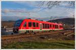 Der Alstom Coradia LINT 41 (Dieseltriebwagen) 648 203 / 703 der DreiL�nderBahn als RB 95  Sieg-Dill-Bahn  (Dillenburg-Siegen-Betzdorf/Sieg-Au/Sieg) f�hrt am11.02.2014 von Haiger weiter in Richtung