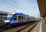 Der VT 212 „Mering“ (95 80 0648 212-8 D-BRB / 95 80 0648 712-7 D-BRB), ein LINT 41 der BRB Bayerische Regiobahn GmbH (geh�rt zu Transdev), steht am 08.02.2020, als R11 nach Schongau, im