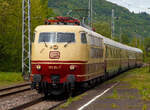 Dampfspektakel 2018 - Die 103 113-7 (91 80 6103 113-7 D-DB) vom DB-Museums in Koblenz erreicht man 28.04.2018, mit ihrem kurzem TEE Rheingold (Trans Europ Express) Koblenz – Trier, den Bahnhof