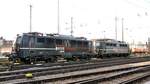 140 815-2 und 140 811-1 ;  91 80 6 140 815-2 D-EBS und 91 80 6 140 811-1 D-EBS der Erfurter Bahn Service GmbH in Ulm  im Hintergrund stehen 2 North Rail Dieselloks.