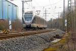   Der ET 23 2102  Märkischer Kreis  (ex ET 23 002) ein 3-teiliger Stadler FLIRT der Abellio Rail NRW GmbH, fährt am 14.02.2015 als RB 91 -  Ruhr-Sieg-Bahn  die Verbindung Siegen - Hagen,