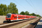 Zwei gekuppelte  Mopsgesichter  bzw. Alstom Coradia Continental der BR 440 fahren am 05.06.2019, als RE  Fugger-Express  (M�nchen – Augsburg – Ulm), Gr�benzell in Richtung Augsburg. 
