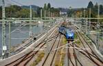 GoAhead Bayern ET 4.20 (BR 1428, vierteilig) auf dem Bodenseedamm in Lindau Insel am 07.10.2023.Strecke 971 Lindau-Memmingen-Augsburg.