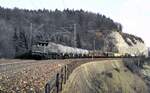 193 002-3 mit Sammler auf der Geislinger Steige am 03.03.1982.
