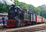 Dampftage auf der Brohltalbahn - Die Gastlok 99 6101  Pfiffi  der Harzer Schmalspurbahnen am 02.09.2012 im Bf Bohl der Brohltalbahn.