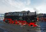 Die Neubau-Dampflok der HSB - Harzer Schmalspurbahnen  99 7237-3 (ex DR 099 147-1, 99 0237-0, 99 237) steht am 23.03.2013 im BW Wernigerode für ihren Tageseinsatz bereit.