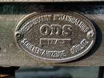Wagenplakette an einem Personenwagen der Lößnitztalbahn in Radebeul am 12.04.2016.