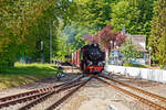 Die 99 2323-6 der MBB - Mecklenburgischen B�derbahn Molli, ex DB/DR 099 903-7, ex DR 99 323, erreicht mit dem MBB Dampfzug von K�hlungsborn-West nach Bad Doberan (auch gef�hrt als RB 31
