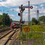 Speziell f�r Stefan und alle die es m�gen: 640 009 (LINT 27) der 3-L�nder-Bahn als RB 93 (Rothaarbahn) kommt am 11.08.2012 von Bad Berleburg, hier beim Bahnhof Kreuztal wechselt er von der KBS 443