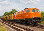 Am Zugschluss am 14.07.2013 in Siegen-Eiserfeld von Materialförder- und Siloeinheiten MFS 100 Zug der Schweerbau, (Zuglok die 277 031-1 eine MaK G 1700 BB der Schweerbau) die BBL 17 (BBL LOGISTIK