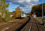 Die recht neue wei�e TXL 7193 318 „Connected to Nature“ (91 80 7193 318-1 D-TXL) der TXL - TX Logistik AG (Troisdorf) f�hrt am 30 Oktober 2025 mit einem KLV-Zug durch Scheuerfeld/Sieg in