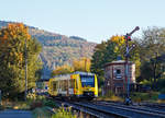   Der VT 504 (95 80 1648 104-5 D-HEB / 95 80 1648 604-4 D-HEB) ein Alstom Coradia LINT 41 der neuen Generation / neue Kopfform der HLB (Hessische Landesbahn GmbH), hat am 15.10.2017, als RB 96