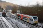   Ein Stadler GTW 2/6 der Hellertalbahn am 04.01.2015 in Herdorf.