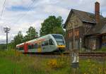   Der Stadler GTW 2/6 - HLB 103 der Hessische Landesbahn (HLB) hat als Umlauf VEC 25762 (im Auftrag der vectus Verkehrsgesellschaft mbH) verlässt am 12.05.2014 gerade den Bahnhof  Unnau-Korb, bei