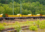   Kippwagen MK 45 DH „LW-Kipper“, der Gattung Rlps, 37 80 3832 010-7 RIV D-KAF, der KAF Falkenhahn Bau AG, Kreuztal (ehemaliger Wagen der Leonhard Weiss) abgestellt am 24.06.2018 in