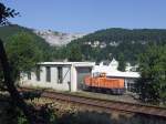 Die Lok 33 der Kreisbahn Siegen-Wittgenstein steht am 02.07.2008 vorm Lokschuppen in Herdorf am 02.07.2008.