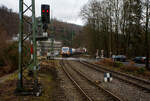 Die eigentlich weiße TXL 7193 317 „Connected to Nature“ (91 80 7193 317-3 D-TXL) der TXL - TX Logistik AG (Troisdorf) fährt am 15 Januar 2026 mit einem KLV-Zug durch Kirchen/Sieg