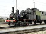 Dampflok Luci des BEM mit Nebenbahn-Museumszug Nr.6.9 bei der Jubiläumsparade 150 Jahre Deutsche Eisenbahn in Nürnberg am 14.09.1985.