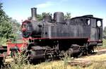 Eine Meyer- BoBo-Dampflok ohne erkennbare Kennzeichnung bei der Train Thur Doller Alsace - Dollertalbahn (Museumsbahn Cerney- Sentheim) am 07.08.1979.