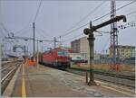 Die DB 191 015 f�hrt mit einem G�terzug in Richtung Torino durch Chivasso.