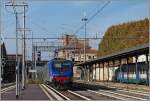 Die FS 464.681 verlässt mit einem passenden lackierten Regionalzug Lucca Richtung Viareggio.