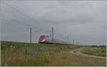 Zwei Bilder von FS Trenitalia ETR 500 in  der  alten  Frecciarossa  Farbgegung wie hier zu sehen und in der aktulsierten Farbgegung wie auf dem folgenden Bild zu sehen auf der Schnellfahrstrecke