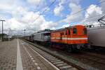 RFO 683 rangiert ein BLG-Ganzzug samt Ellok in Amersfoort am 25 Mai 2021.