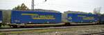 Auflieger-Taschenwagen mit Walter LKW Sattelaufliegern beladen TEN-RIV NL-AAEC Sdggmrss 6139 3784 4992 038-8 in Westerstetten am 07.10.2010.